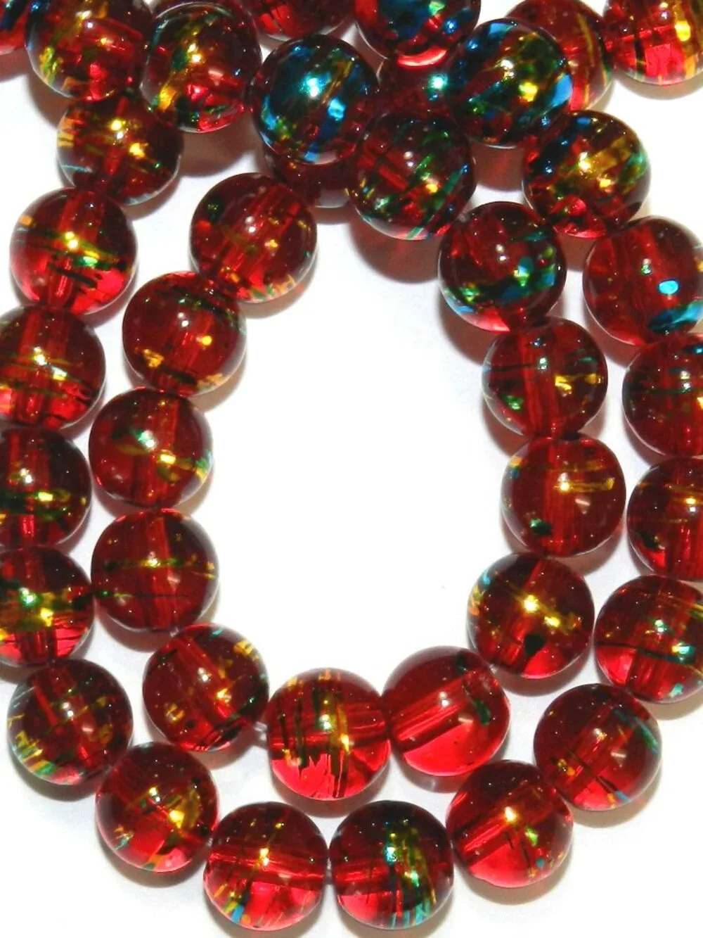 G1773 Red 8mm Round Drawbench Metallic Swirl Glass Beads 32